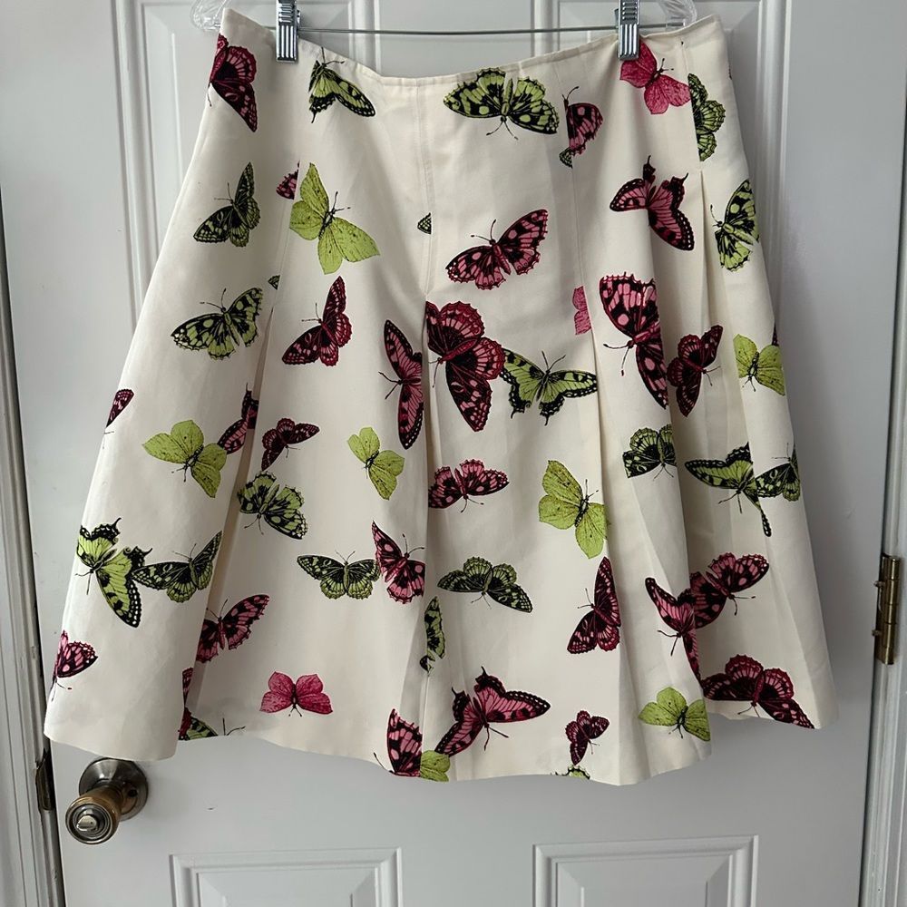 TALBOTS WOMEN BUTTERFLY PATTERN A- LINE LARGE PLEATED SILK BLEND Y2K SKIRT, 14